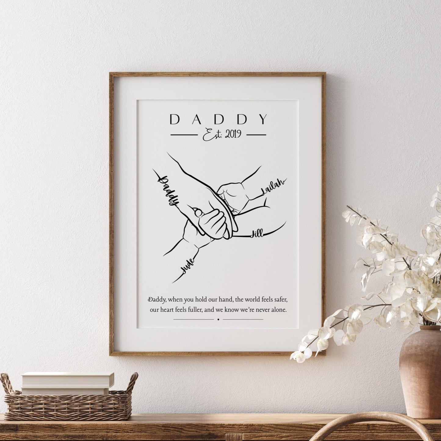 Daddy Hands Personalised Gift, Father's Day Gift, 1-5 Children and Dog Daddy Gift, Custom Father and Children Hand Print, New Dad Gift Frame