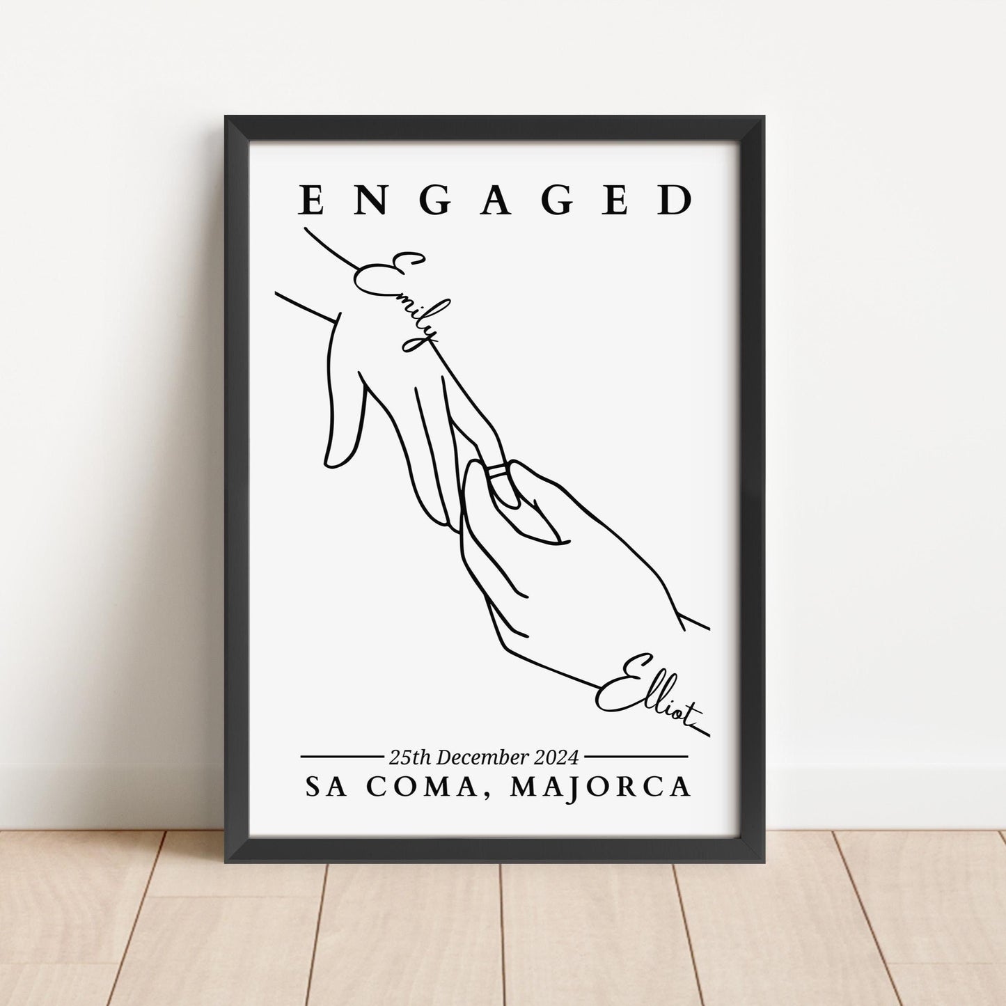 Custom Engagement Line Art Print: Personalised Couple Keepsake