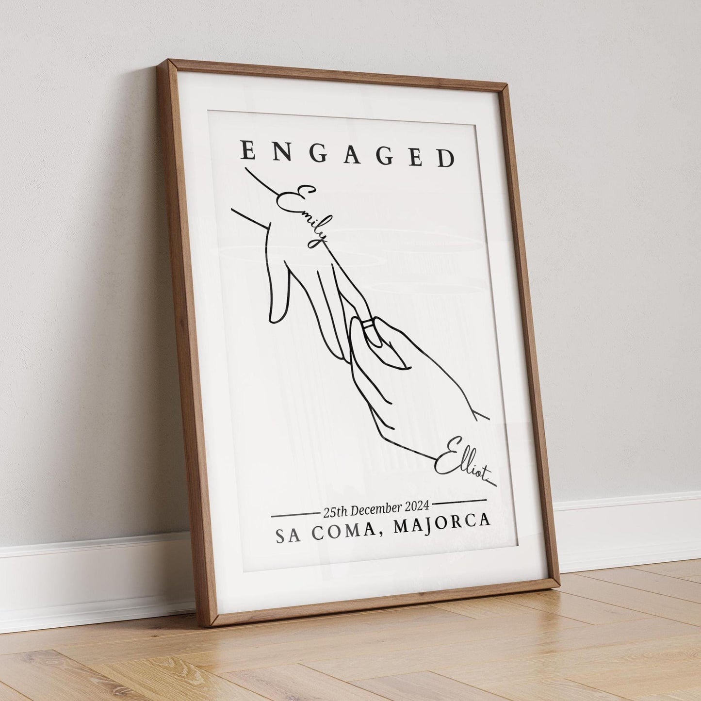 Custom Engagement Line Art Print: Personalised Couple Keepsake