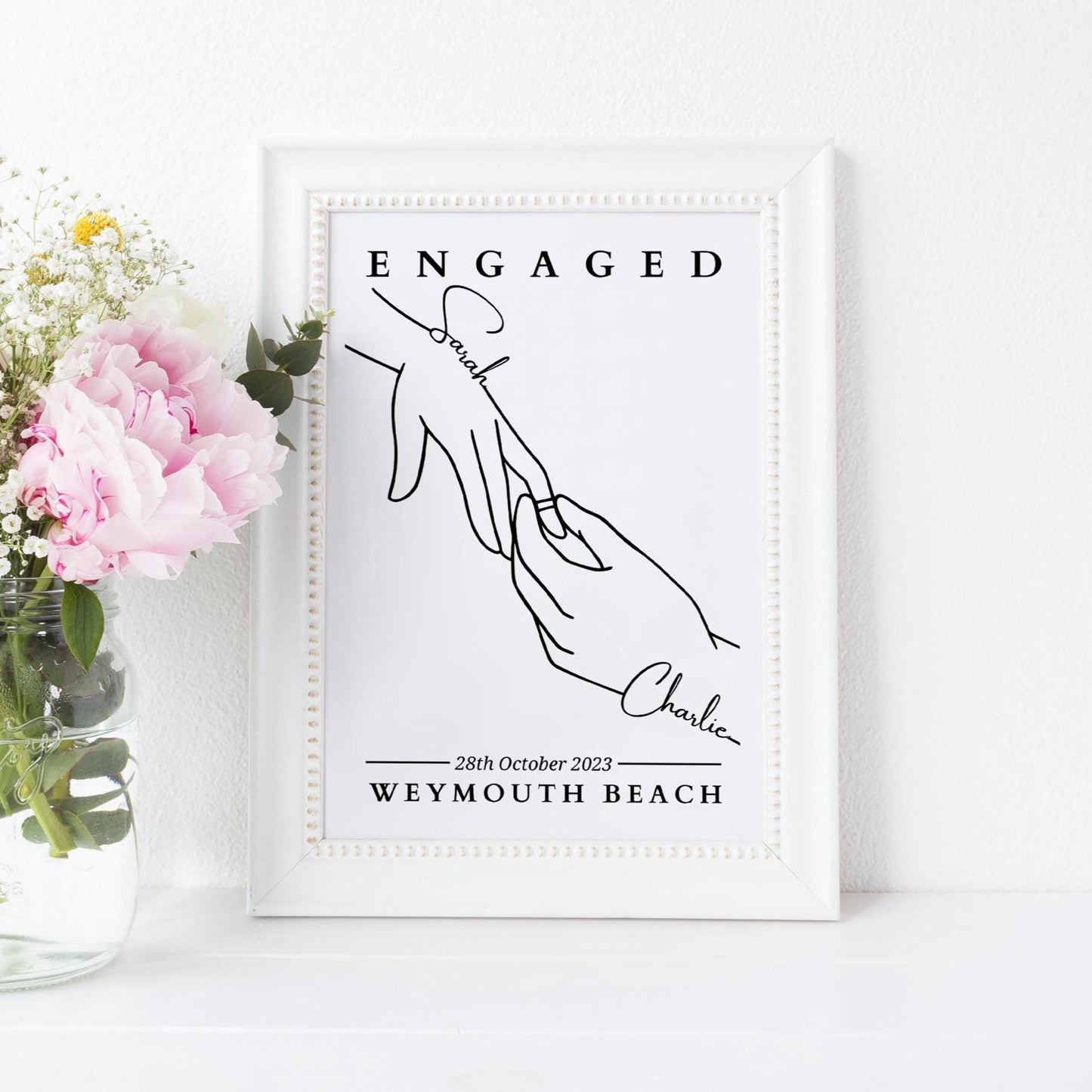 Custom Engagement Line Art Print: Personalised Couple Keepsake