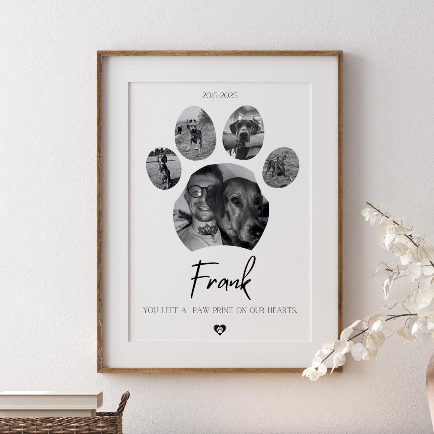 Custom Dog Memorial Photo Collage: Paw Print Pet Loss Gift