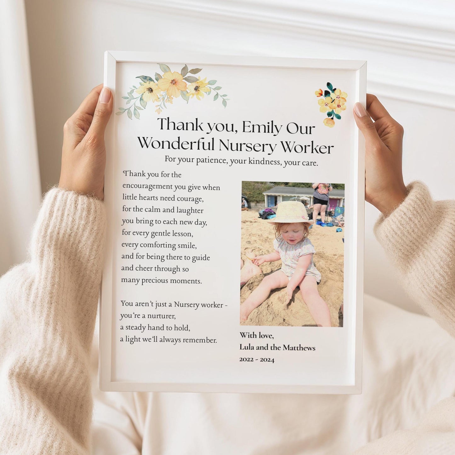 Personalised Nursery Worker Thank You Gift, Custom Nursery Teacher Appreciation Print, Nursery Keyworker Poem Photo Frame, End of Term Gift