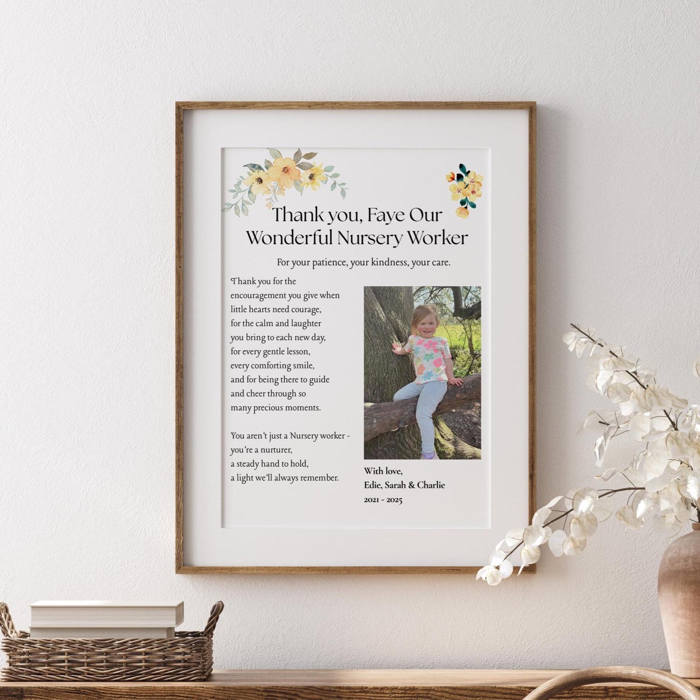 Personalised Nursery Worker Thank You Gift, Custom Nursery Teacher Appreciation Print, Nursery Keyworker Poem Photo Frame, End of Term Gift