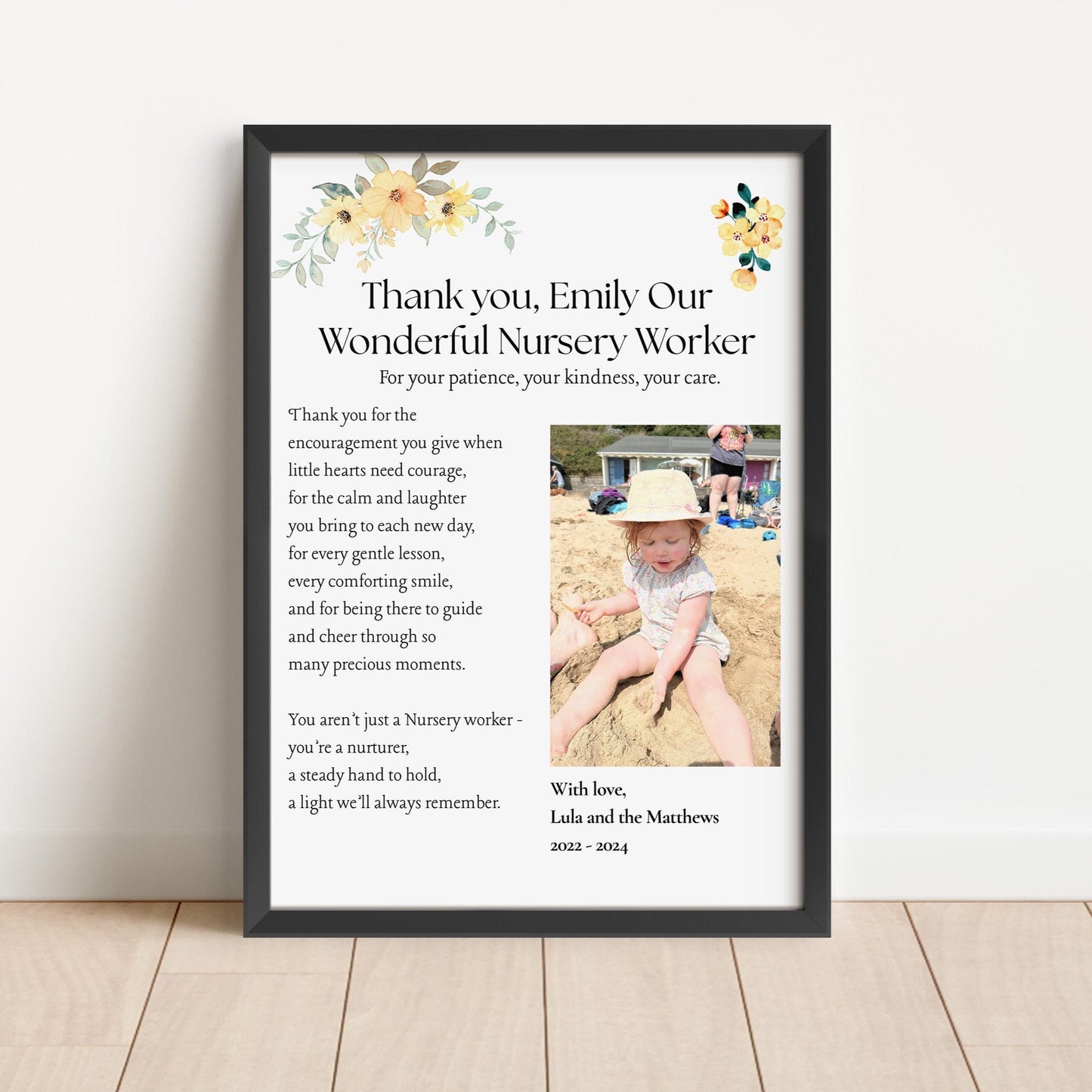 Personalised Nursery Worker Thank You Gift, Custom Nursery Teacher Appreciation Print, Nursery Keyworker Poem Photo Frame, End of Term Gift