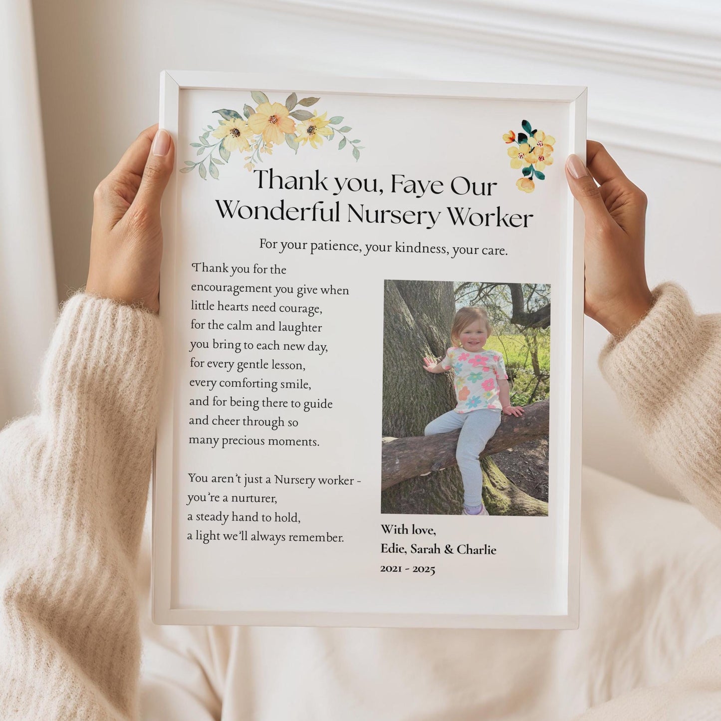 Personalised Nursery Worker Thank You Gift, Custom Nursery Teacher Appreciation Print, Nursery Keyworker Poem Photo Frame, End of Term Gift