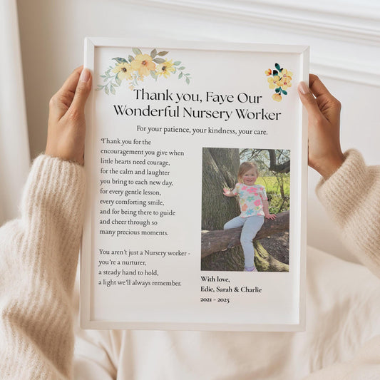 Personalised Nursery Worker Thank You Gift, Custom Nursery Teacher Appreciation Print, Nursery Keyworker Poem Photo Frame, End of Term Gift