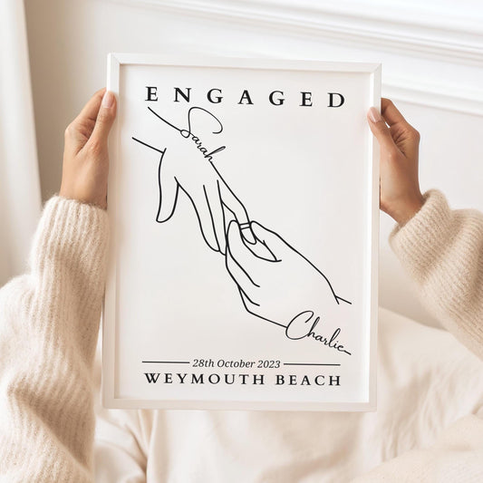 Custom Engagement Line Art Print: Personalised Couple Keepsake