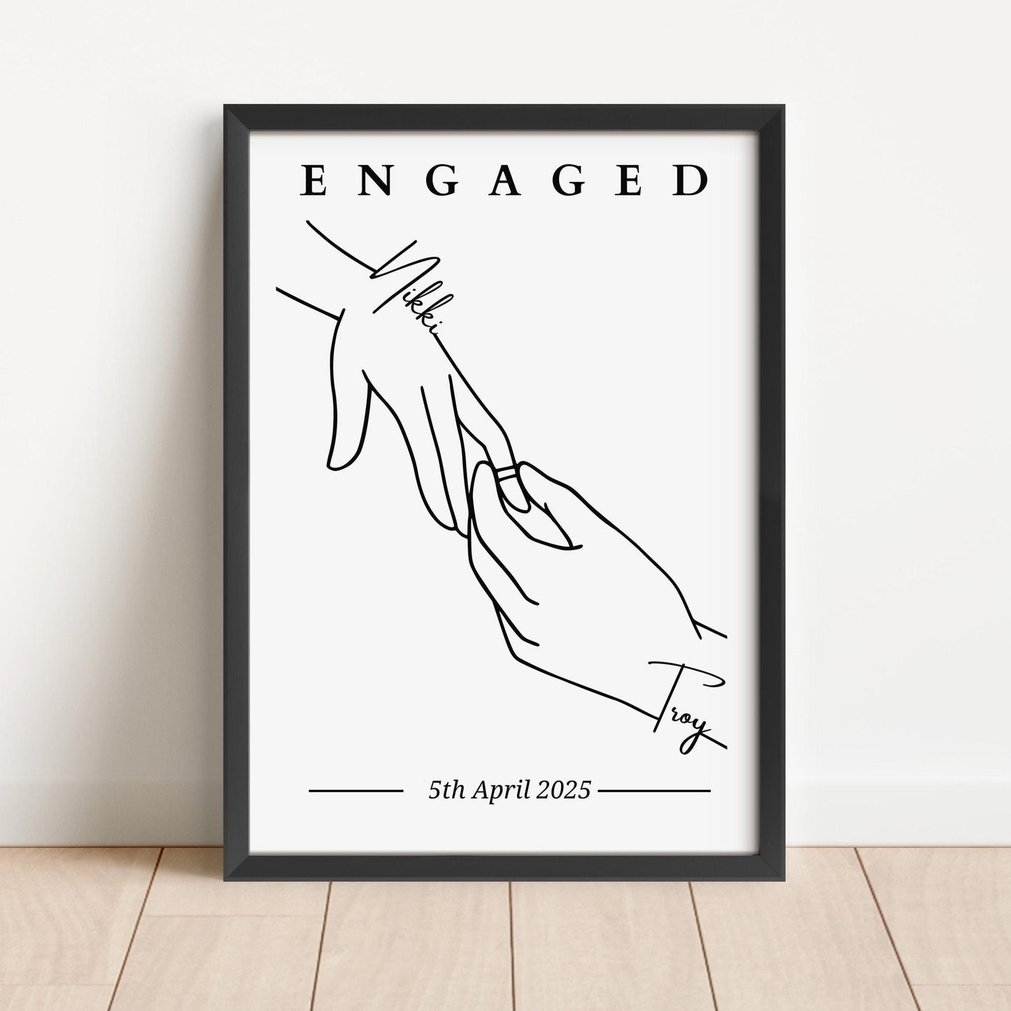 Custom Engagement Line Art Print: Personalised Couple Keepsake