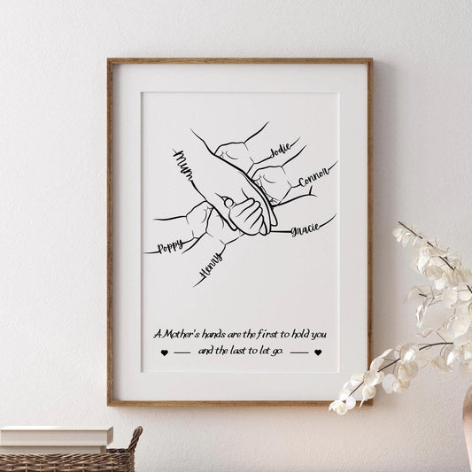 Personalized Mother Hands Print: Minimalist Family Line Art