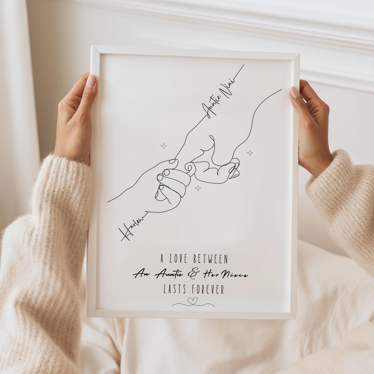 Custom Auntie Hands Gift, Birthday Present for Aunt, Sister Thank You Gift, Gift from Nephew or Niece, Minimalist Line Art, Best Aunty Decor