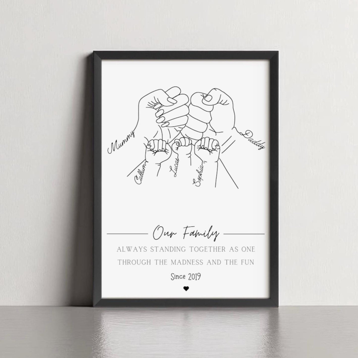 Family Fist Hands Gift, Personalised Fist Bump Print, Unique Father's Day Keepsake, 1 to 4 Children Gift for Parent, Custom Portrait Dad Mum