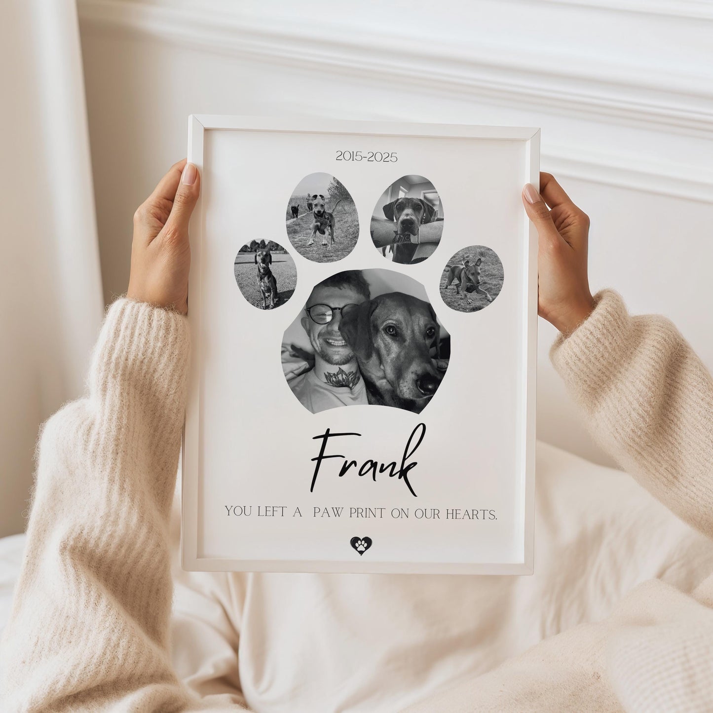 Custom Dog Memorial Photo Collage: Paw Print Pet Loss Gift