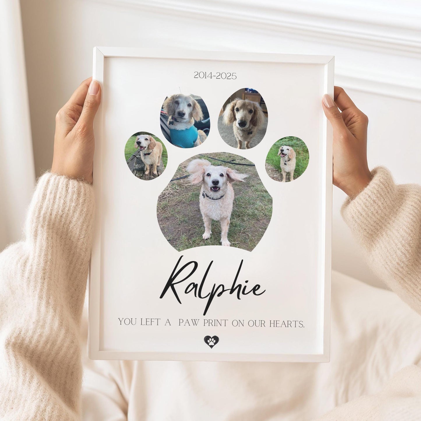 Custom Dog Memorial Photo Collage: Paw Print Pet Loss Gift