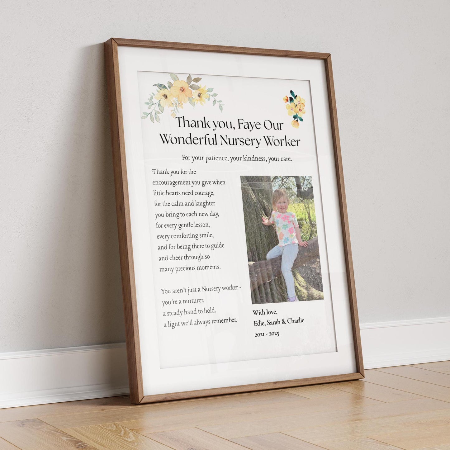 Personalised Nursery Worker Thank You Gift, Custom Nursery Teacher Appreciation Print, Nursery Keyworker Poem Photo Frame, End of Term Gift