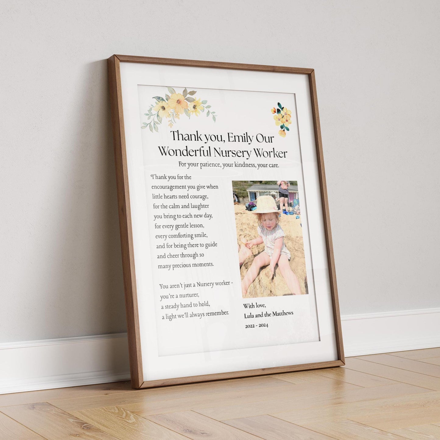 Personalised Nursery Worker Thank You Gift, Custom Nursery Teacher Appreciation Print, Nursery Keyworker Poem Photo Frame, End of Term Gift