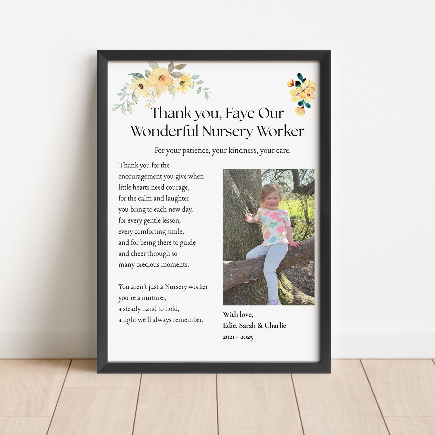 Personalised Nursery Worker Thank You Gift, Custom Nursery Teacher Appreciation Print, Nursery Keyworker Poem Photo Frame, End of Term Gift