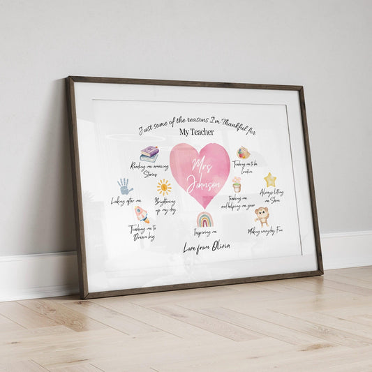 Personalised Teacher Appreciation Gift Print: Custom Watercolor Design