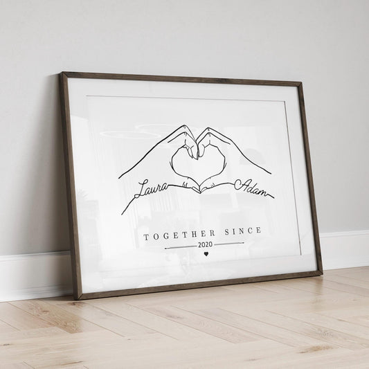 Personalised Heart Hands Couple Gift, Anniversary Present, Anniversary Gift Print, Engagement or Wedding Gift for Friend or Fiancé, Birthday