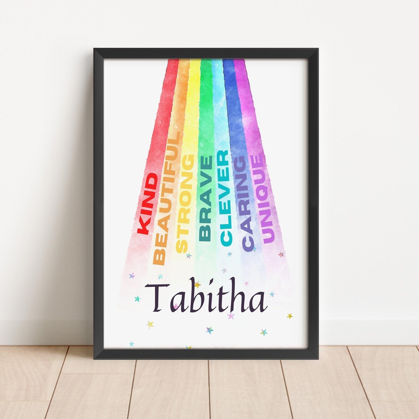 Custom Rainbow Name Nursery Print: Inspirational Kids Room Wall Art