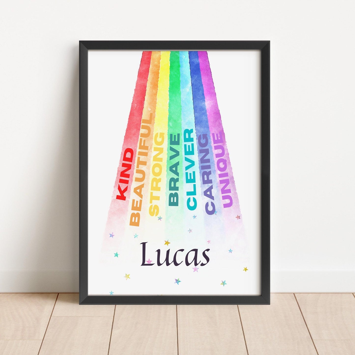 Custom Rainbow Name Nursery Print: Inspirational Kids Room Wall Art