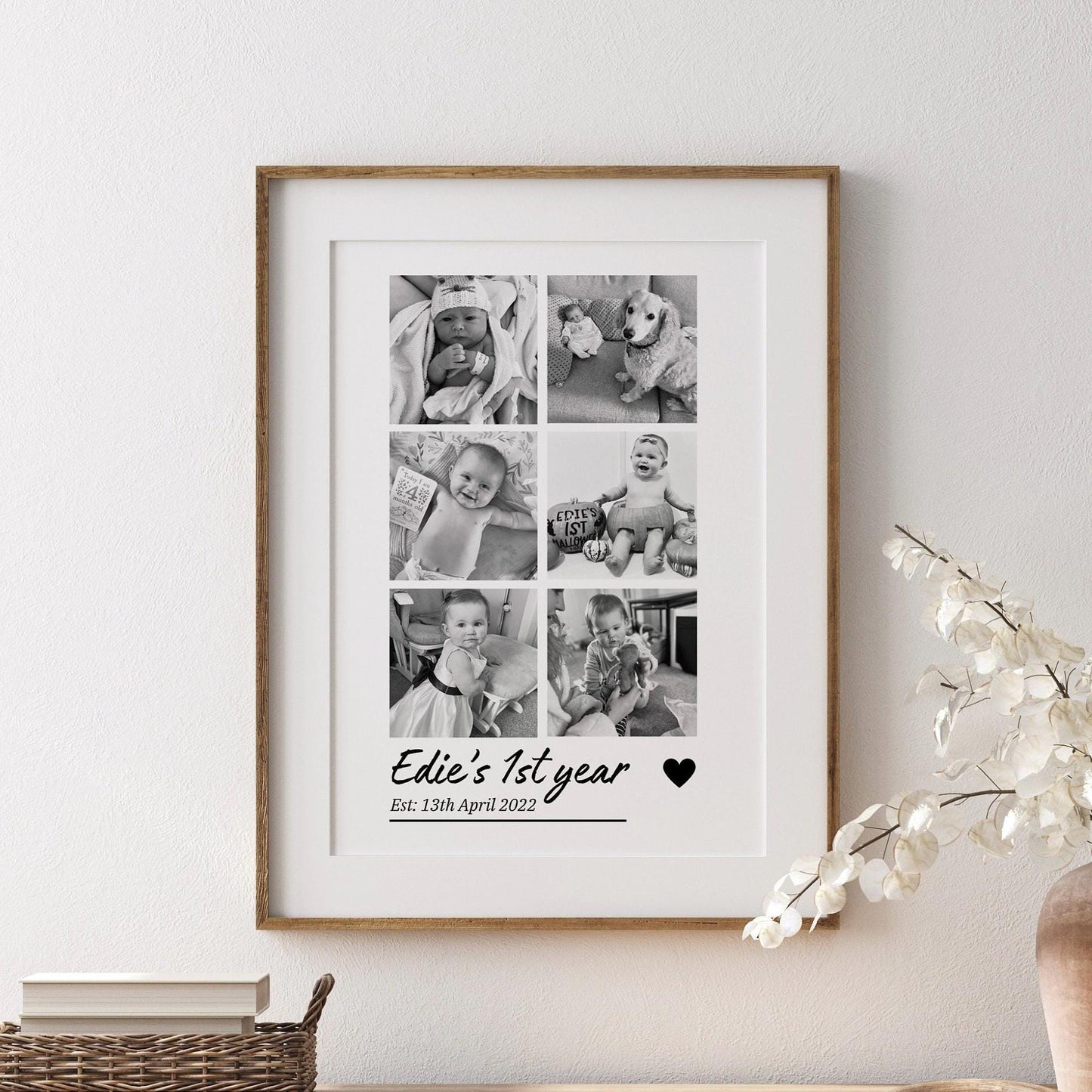 Personalised Baby's First Year Photo Print, Newborn Keepsake, 12 Months Photos