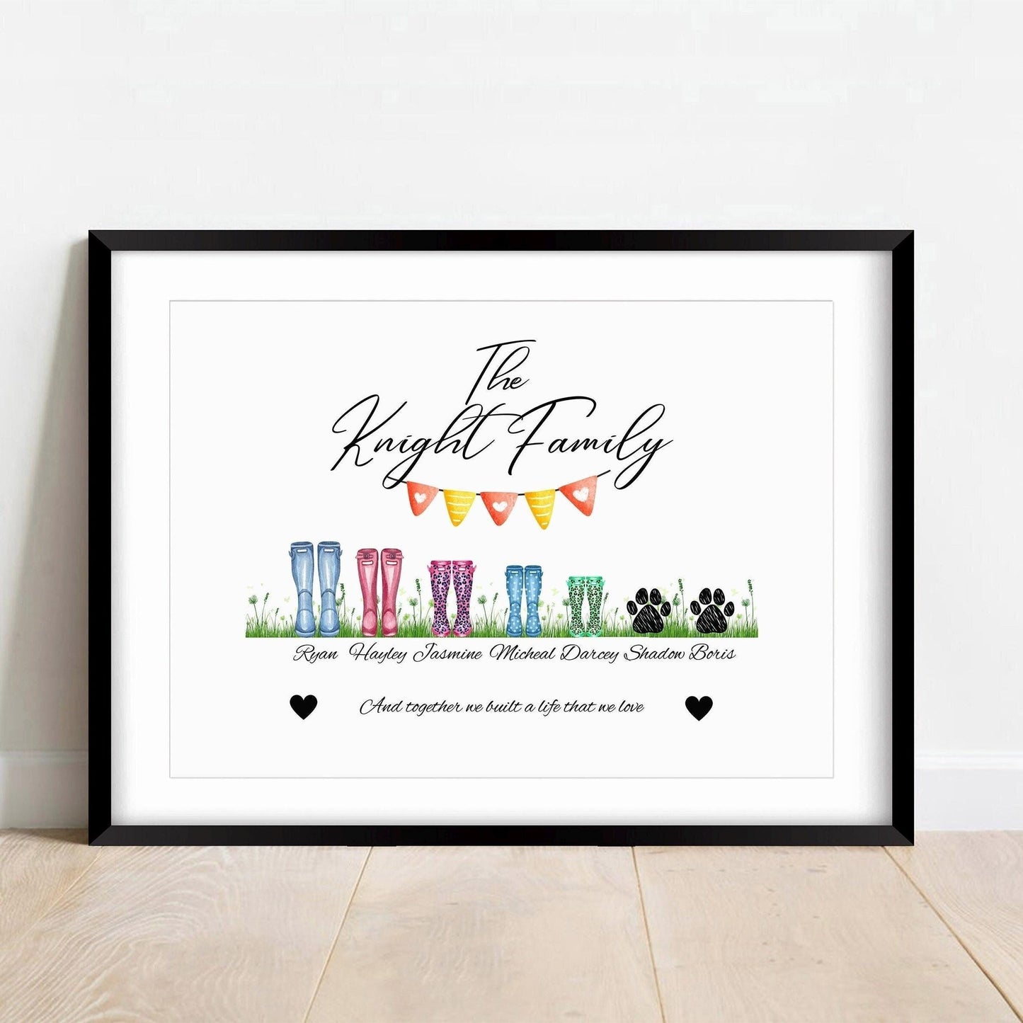 Family Wellies Print, Wellington Boots Christmas Gift, Framed Poster for Couple, Housewarming Present, 3-12 Family Names, New Parents Decor