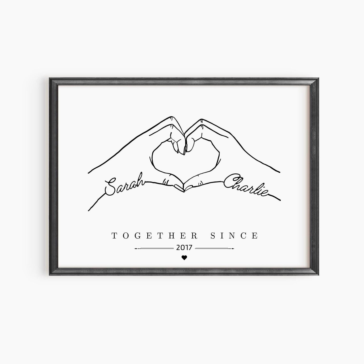 Personalized Hands Anniversary Print: Minimalist Couple Art Keepsake