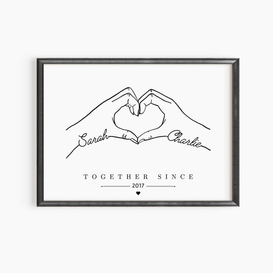 Personalized Hands Anniversary Print: Minimalist Couple Art Keepsake
