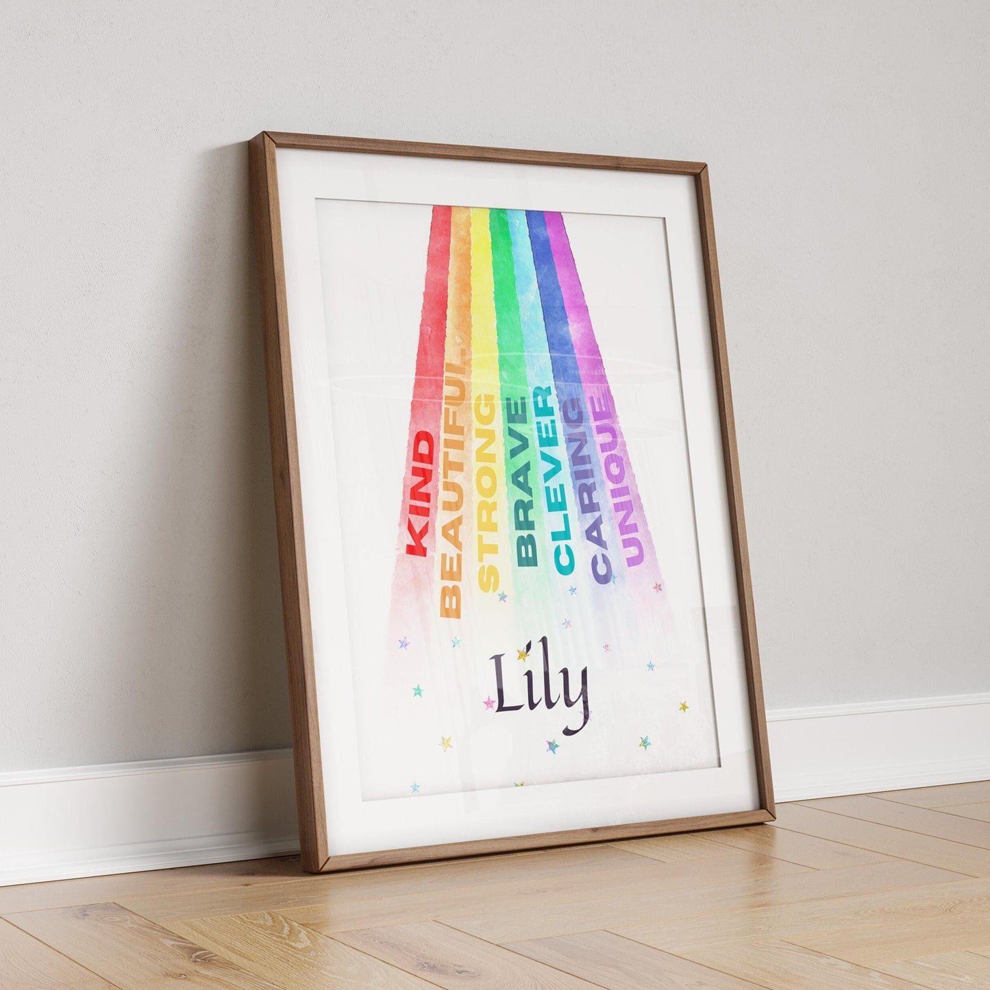 Custom Rainbow Name Nursery Print: Inspirational Kids Room Wall Art
