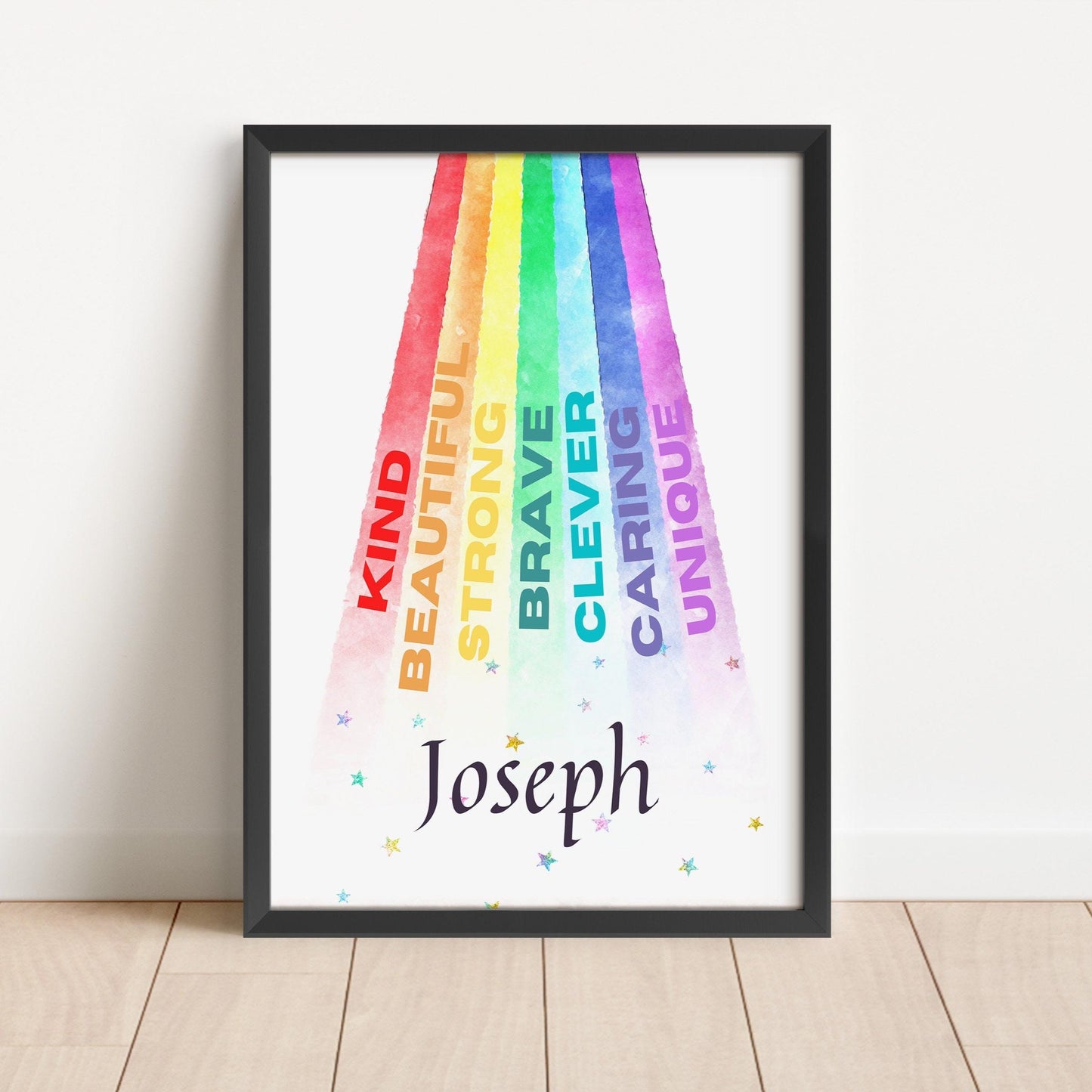 Custom Rainbow Name Nursery Print: Inspirational Kids Room Wall Art