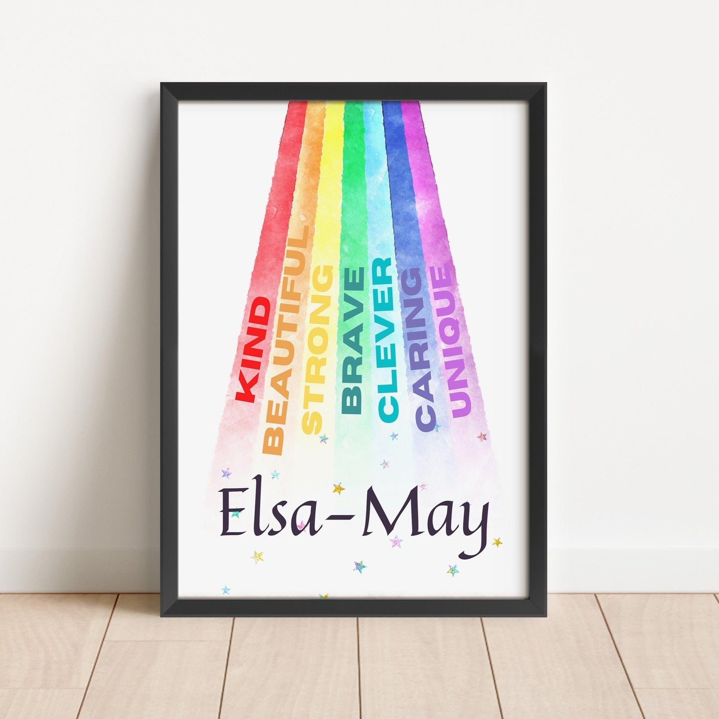 Custom Rainbow Name Nursery Print: Inspirational Kids Room Wall Art
