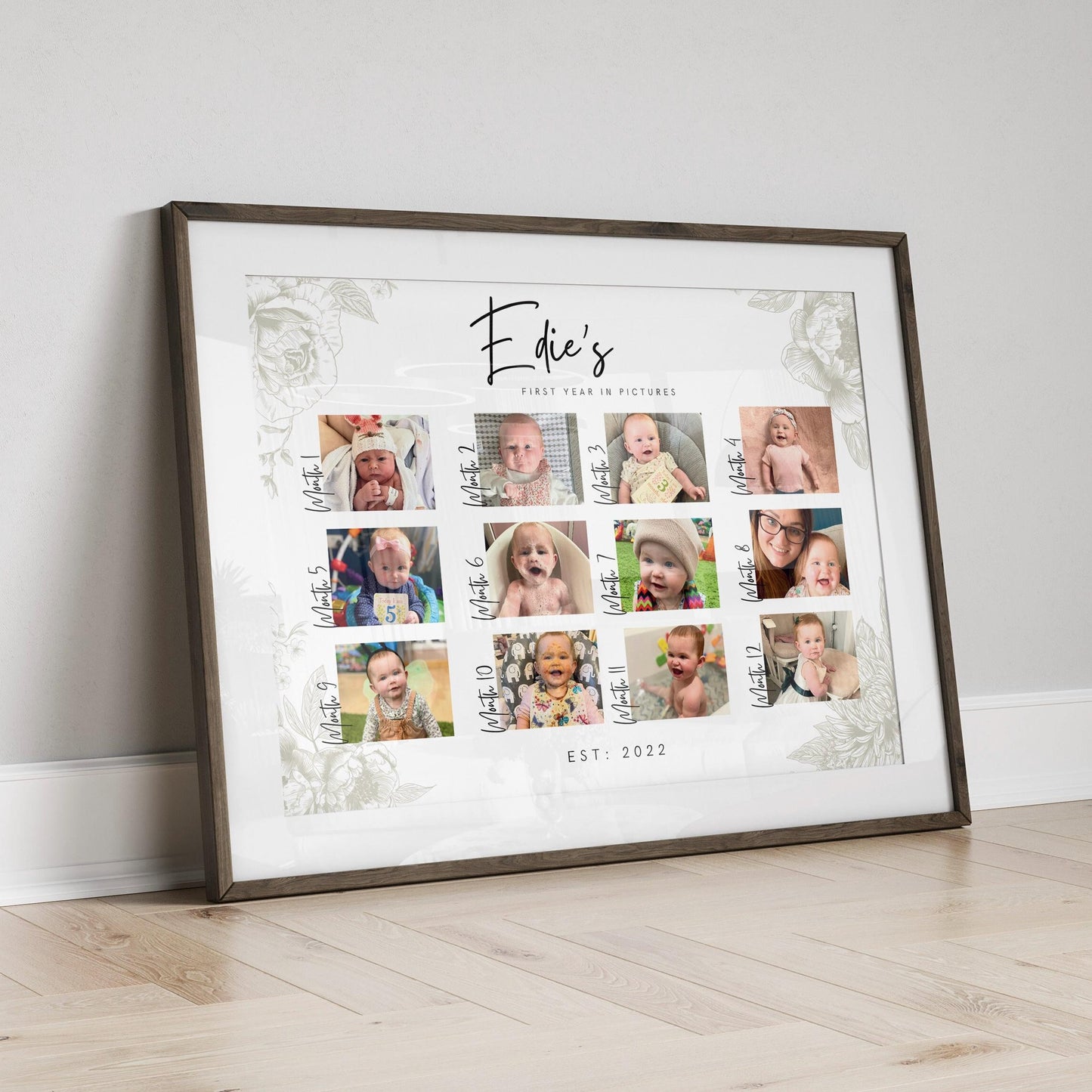 Personalized Baby's First Year Photo Collage Print - Milestone Keepsake