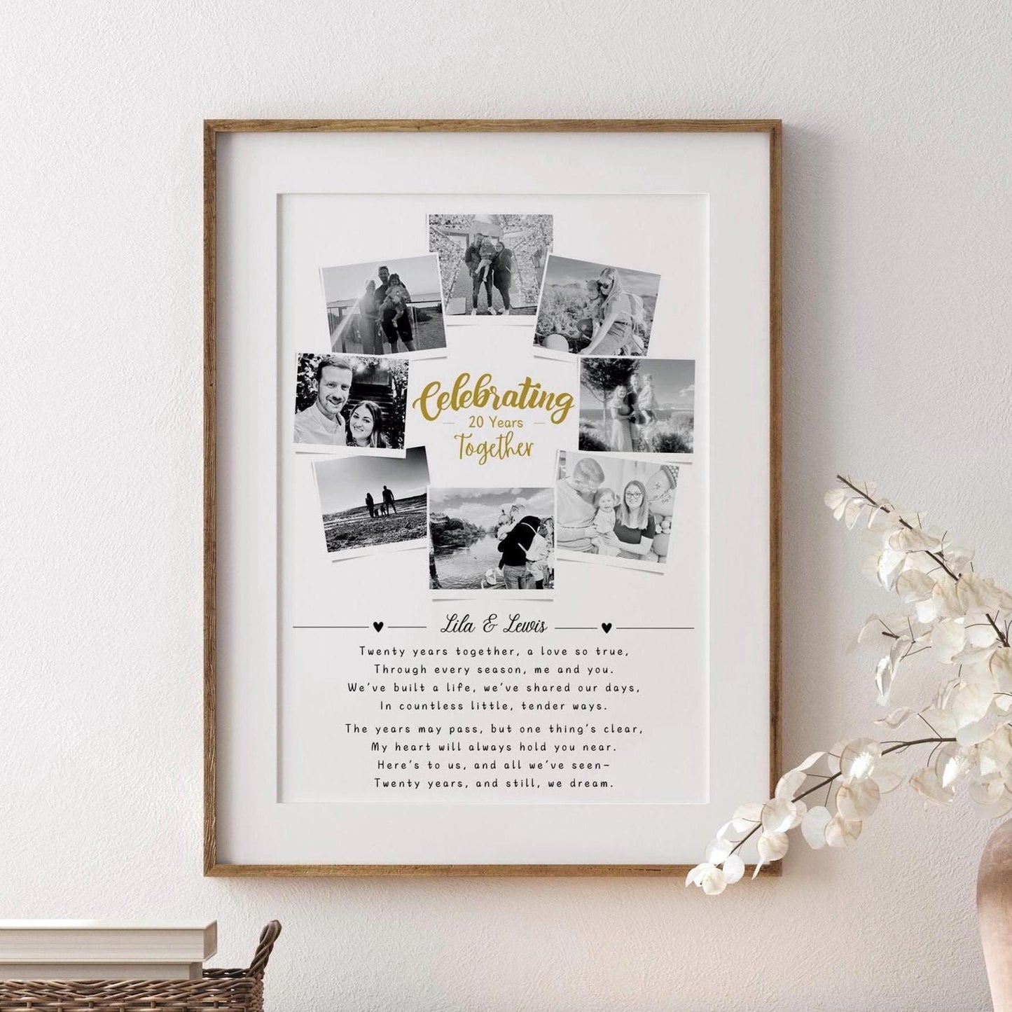 Personalised 20th Year Anniversary Photo Collage, Twenty Anniversary Gift, 20th Celebration, Polaroid Photo Gift, Porcelain Wife Anniversary