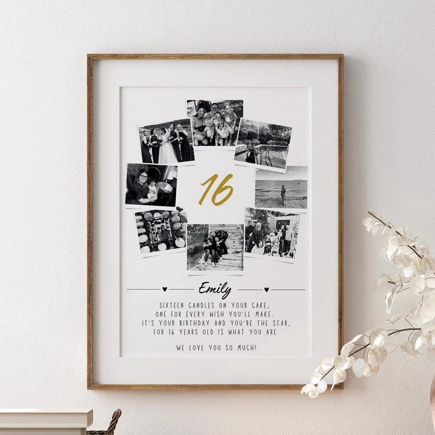 Personalised 16th Birthday Photo Collage, Sweet 16 Celebration Gift, Son Daughter Sentimental Framed Keepsake