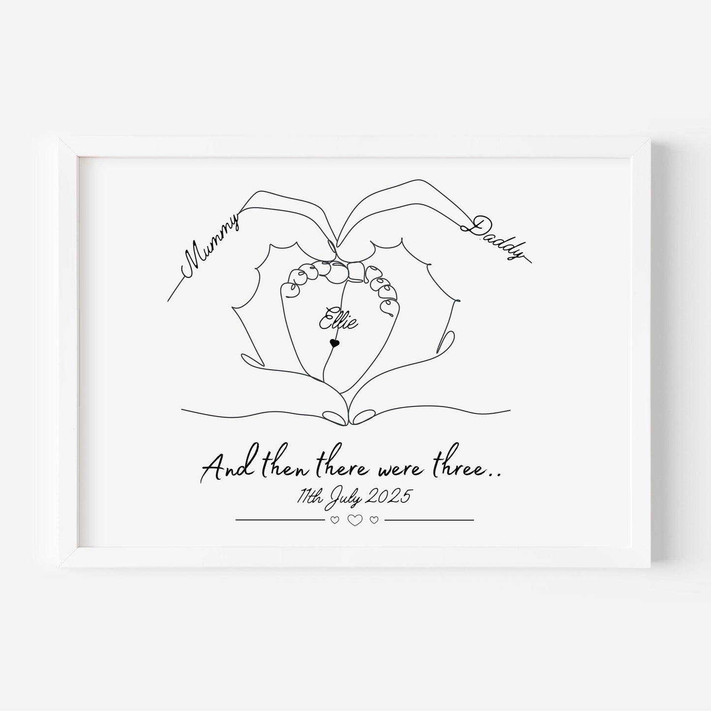 Personalised Family Hands Baby Feet Print, Custom Newborn Gift, Nursery Wall Art, New Baby Keepsake, New Parents Minimalist Keepsake Gift