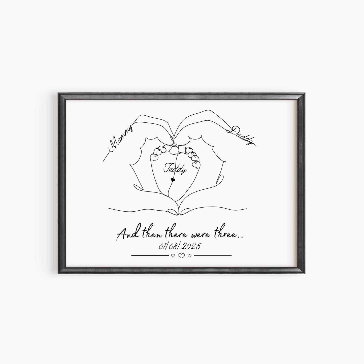 Personalised Family Hands Baby Feet Print, Custom Newborn Gift, Nursery Wall Art, New Baby Keepsake, New Parents Minimalist Keepsake Gift