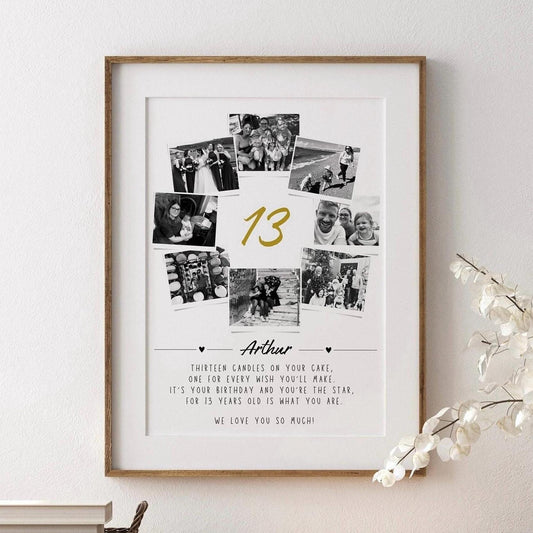 Personalised 13th Birthday Photo Collage Print: Keepsake Gift
