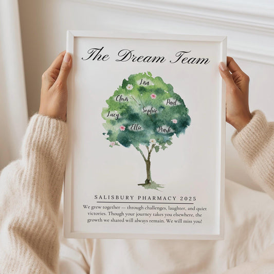 Personalized Watercolour Dream Team Print: Retirement Gift, Colleague Farewell