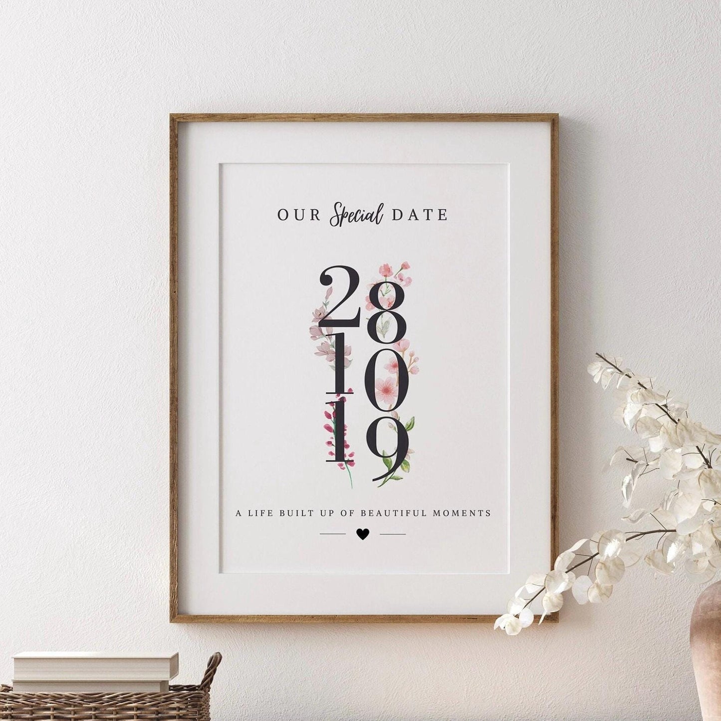 Personalised Floral Anniversary Date Print: Wedding Milestone Gift