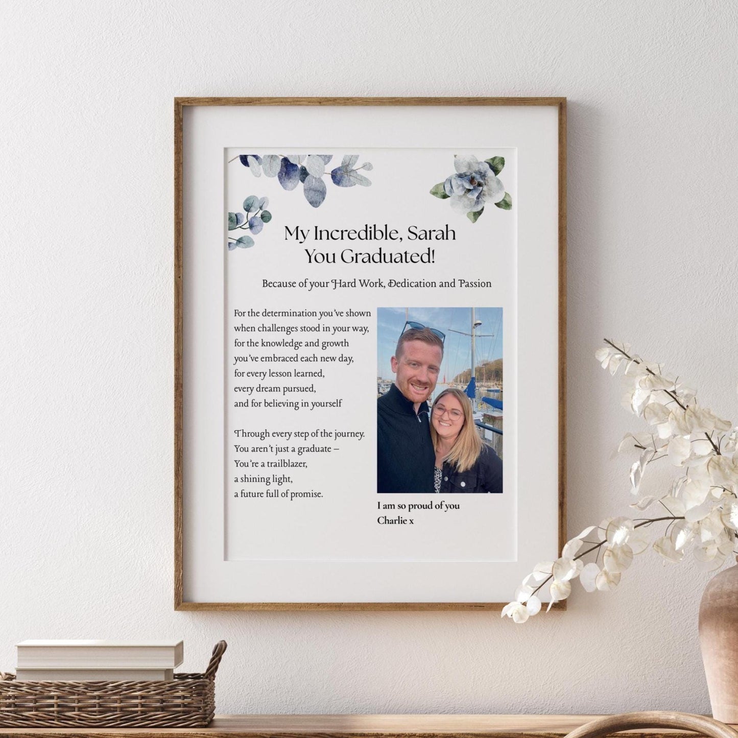 Personalised Graduation Gift Print for Daughter or Sister, Diploma Ceremony Keepsake, Custom Degree Milestone Wall Art