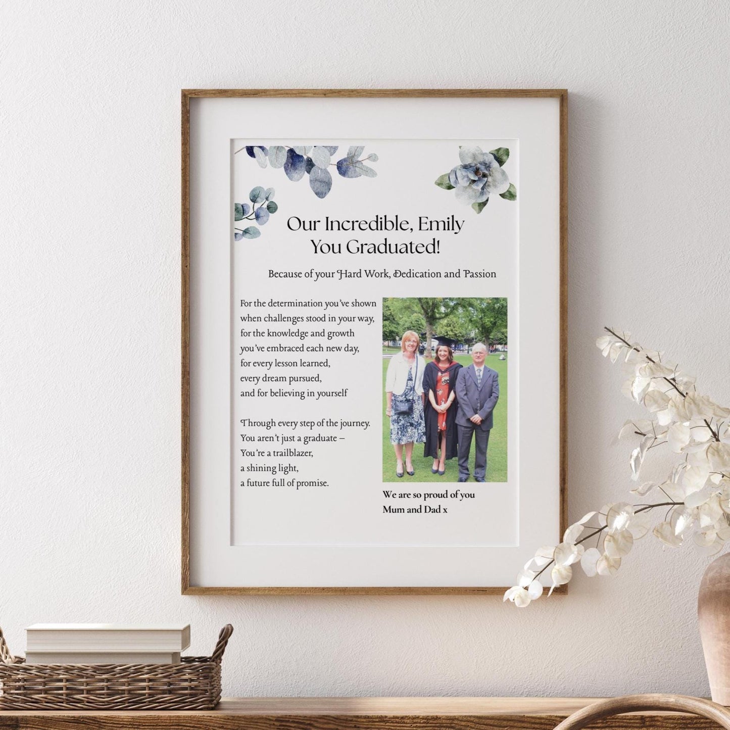 Personalised Graduation Gift Print for Daughter or Sister, Diploma Ceremony Keepsake, Custom Degree Milestone Wall Art