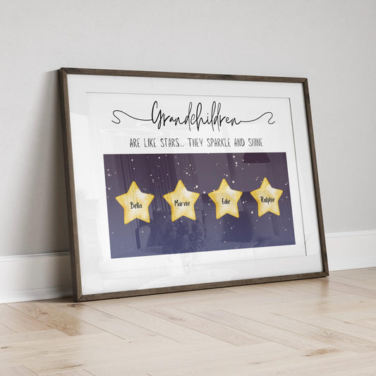 Custom Grandparents Stars Gift Print, Nana and Grandad Keepsake, Personalised Star Nanny Birthday Present, Gift from Grandson Granddaughter
