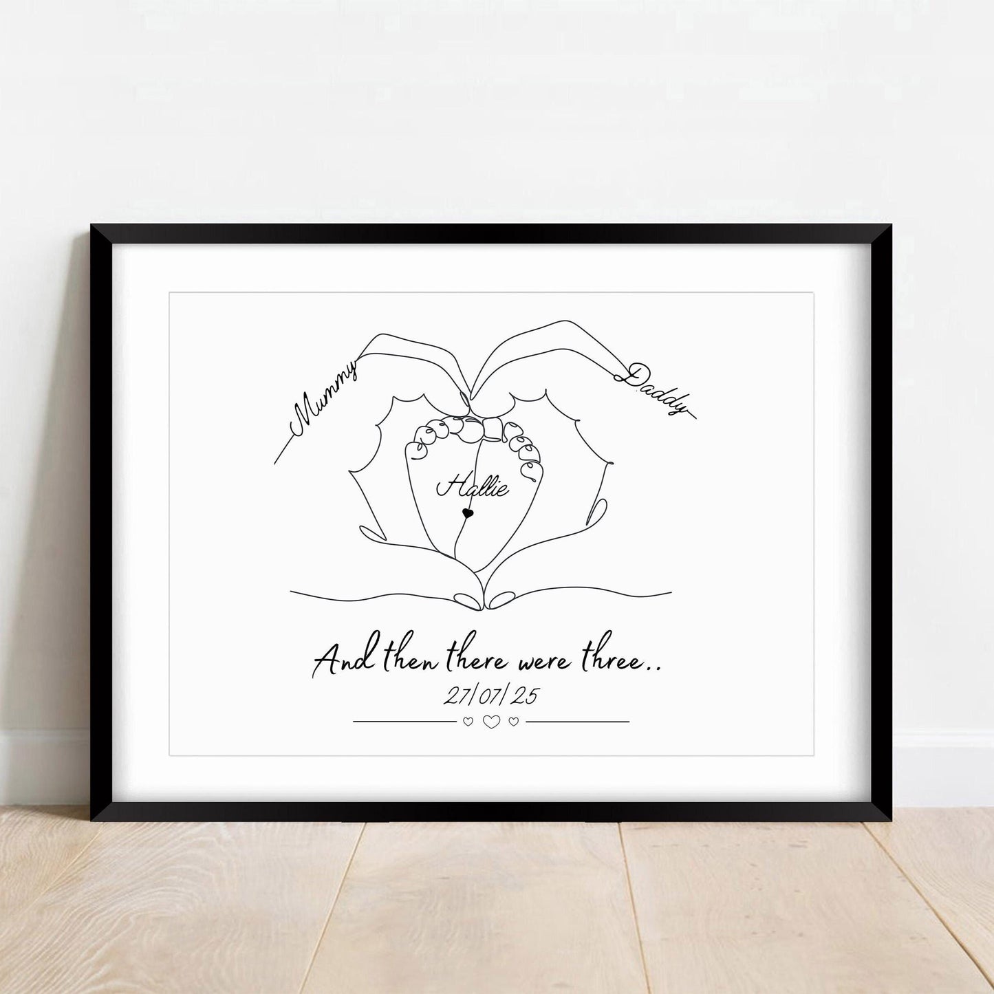 Personalised Family Hands Baby Feet Print, Custom Newborn Gift, Nursery Wall Art, New Baby Keepsake, New Parents Minimalist Keepsake Gift