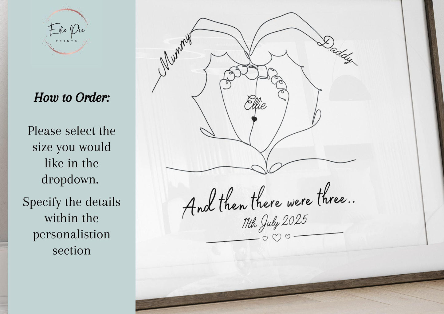 Personalised Family Hands Baby Feet Print, Custom Newborn Gift, Nursery Wall Art, New Baby Keepsake, New Parents Minimalist Keepsake Gift