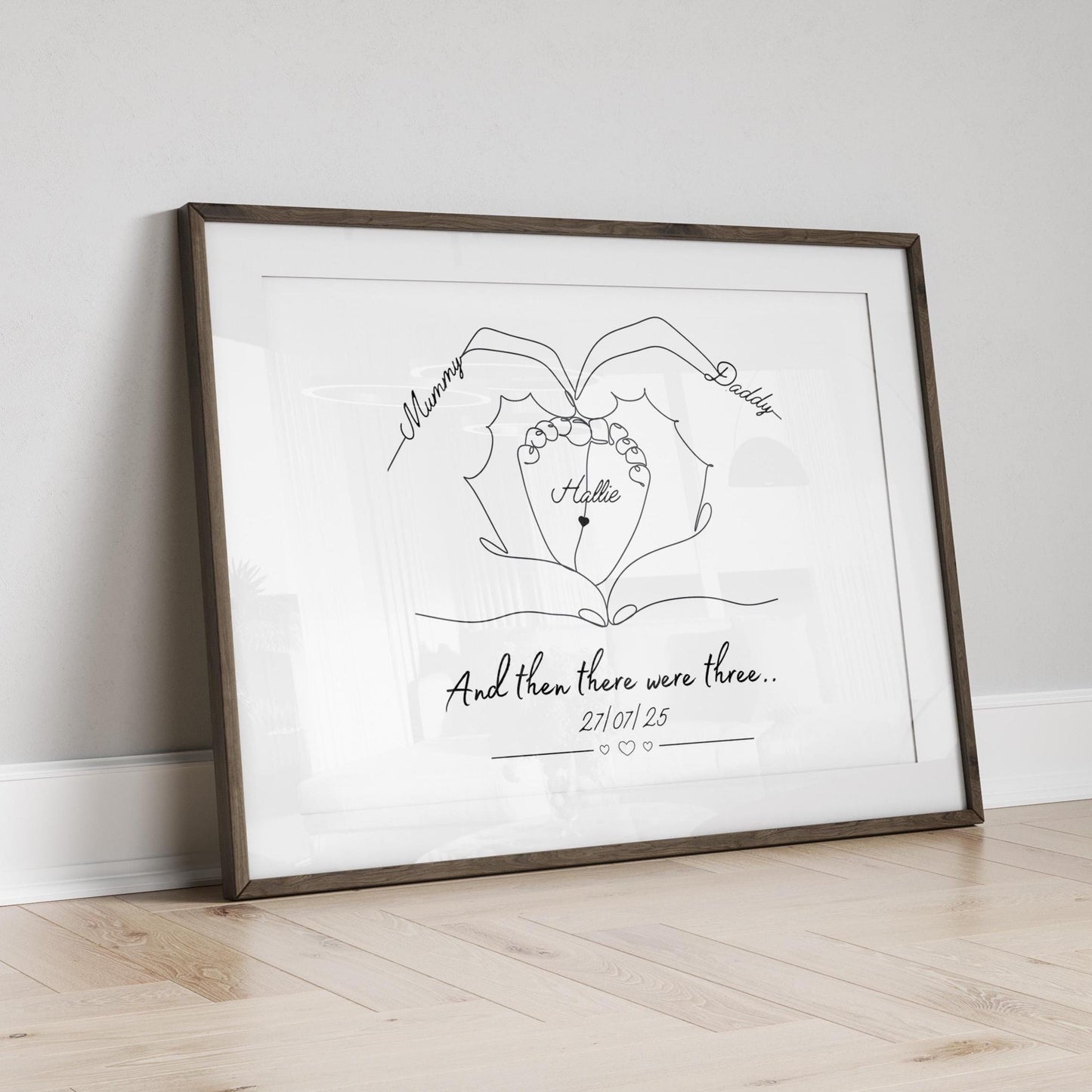 Personalised Family Hands Baby Feet Print, Custom Newborn Gift, Nursery Wall Art, New Baby Keepsake, New Parents Minimalist Keepsake Gift