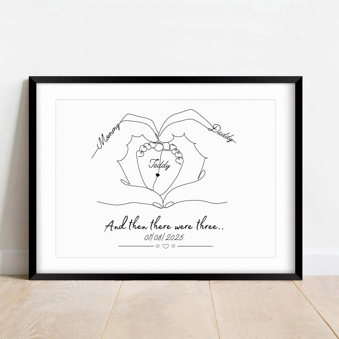 Personalised Family Hands Baby Feet Print, Custom Newborn Gift, Nursery Wall Art, New Baby Keepsake, New Parents Minimalist Keepsake Gift