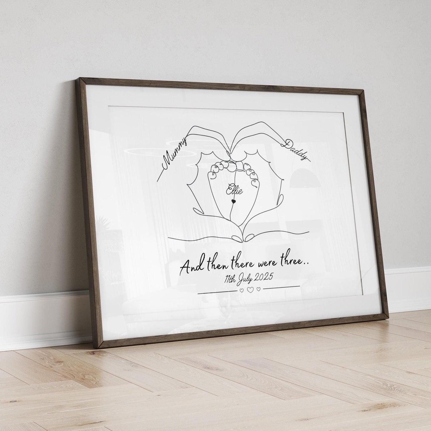 Personalised Family Hands Baby Feet Print, Custom Newborn Gift, Nursery Wall Art, New Baby Keepsake, New Parents Minimalist Keepsake Gift