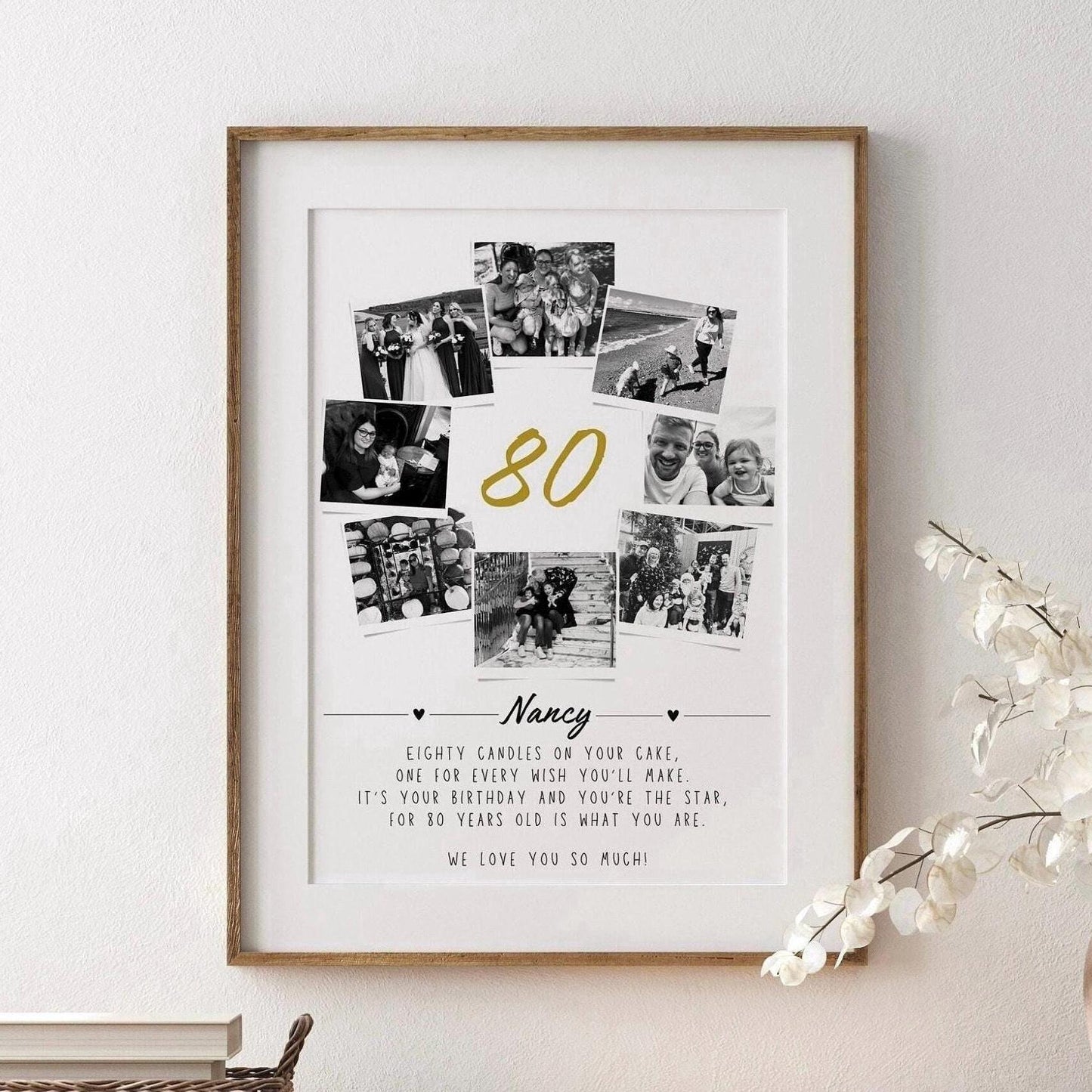 Personalised 80th Birthday Gift, Photo Collage, 80th Celebration, Milestone Birthday Art, Polaroid Photo Decor, Unique Gift Mum Sister Dad