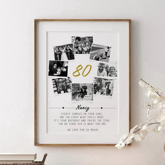 Personalised 80th Birthday Gift, Photo Collage, 80th Celebration, Milestone Birthday Art, Polaroid Photo Decor, Unique Gift Mum Sister Dad