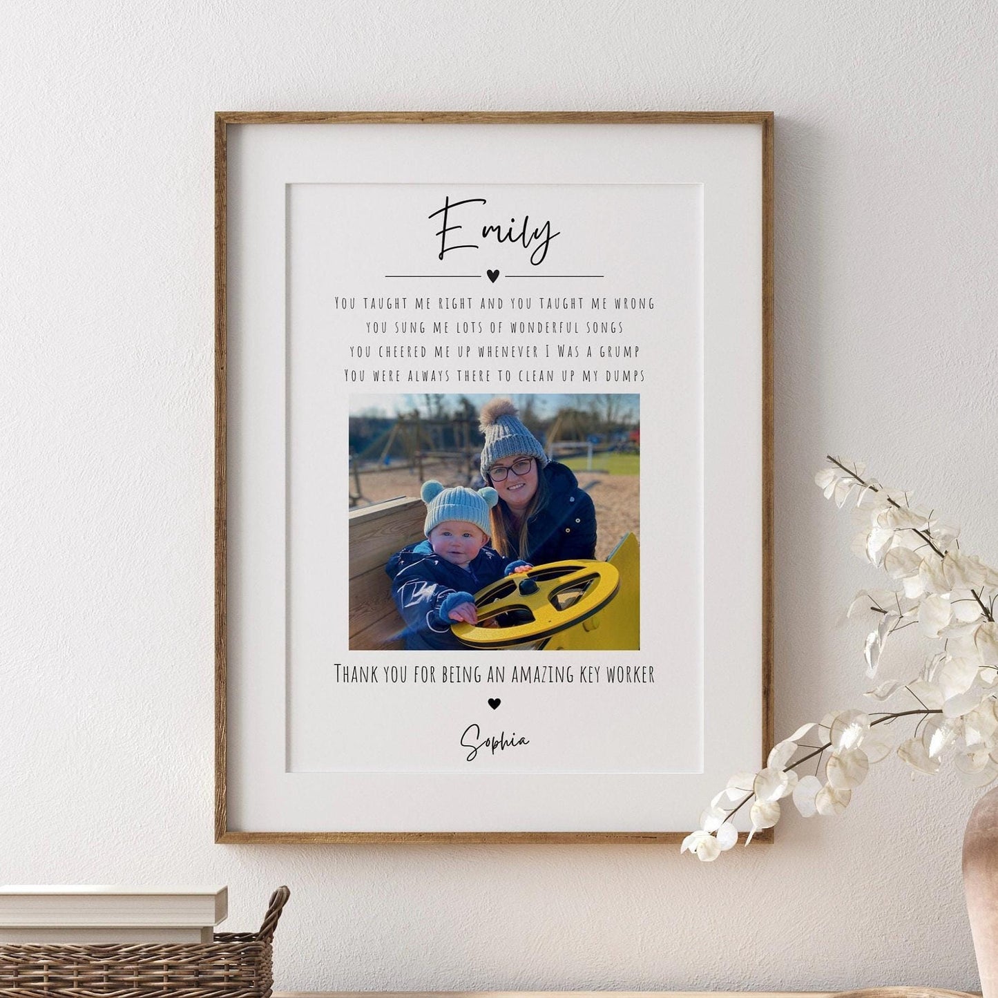 Custom Nursery Thank You Gift, Key Worker Gift, Nursery Teacher Poster, Year End Teacher Gift, Personalised Gift Print, Photo Nursery Frame